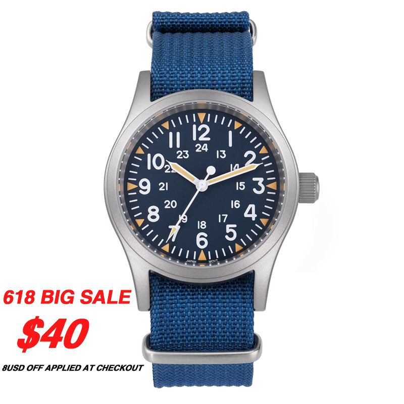 ★618 Big Sale★ Militado VH31 Vintage Military Watch ML05 Blue Dial