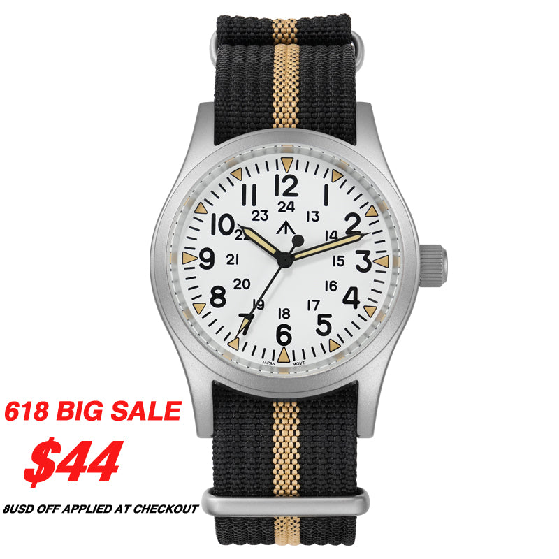 ★618 Big Sale★ Militado VH31 Vintage Field Watch ML05 White Dial