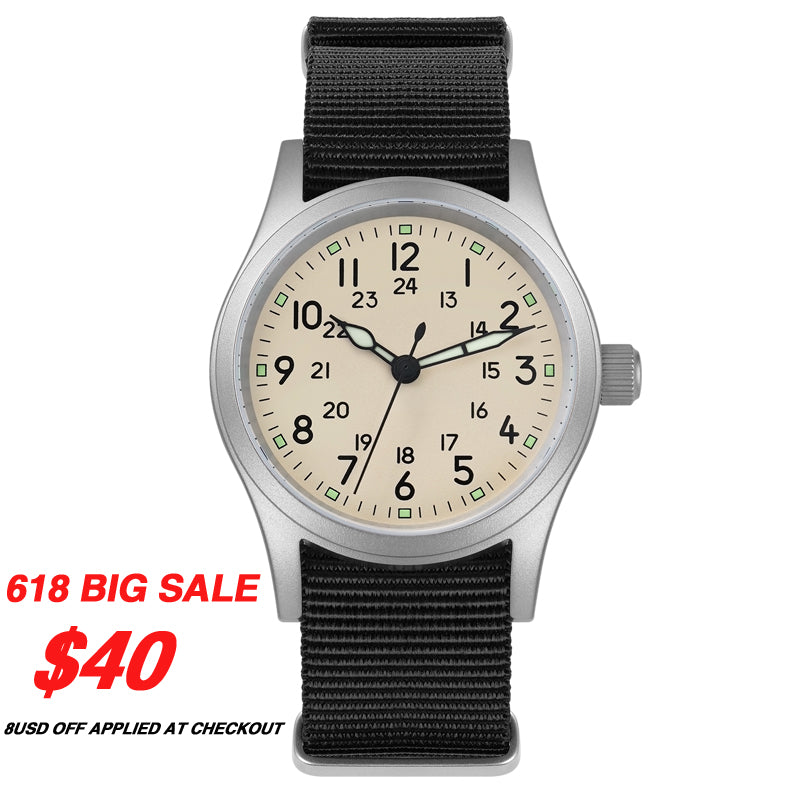 ★618 Big Sale★ Militado VH31 Vintage Military Watch ML05 Cream Dial
