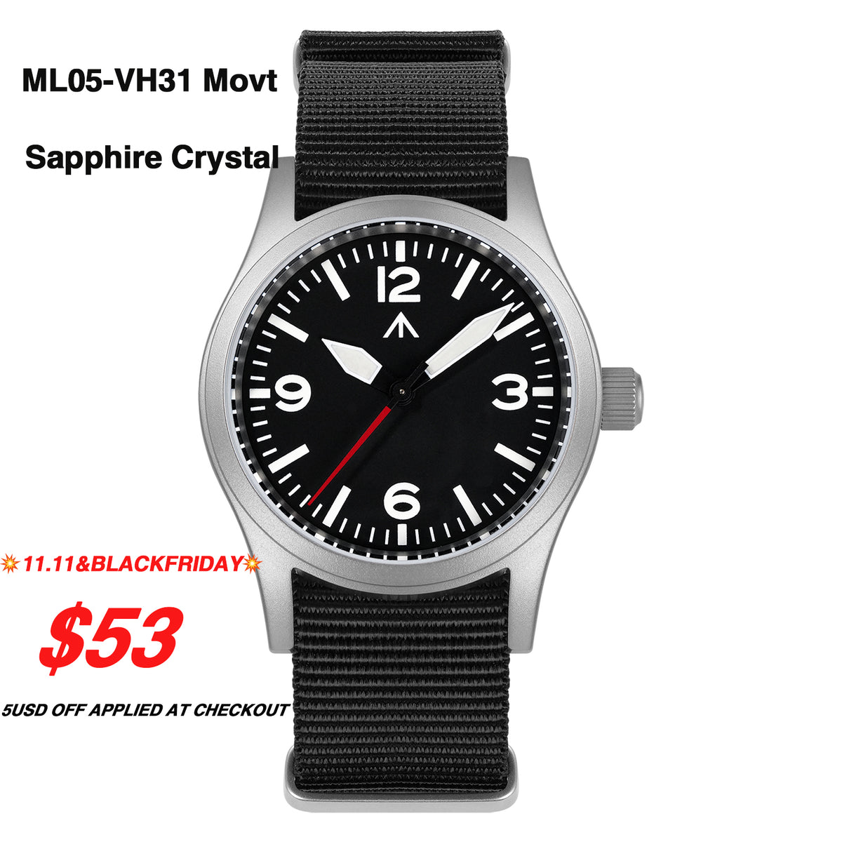 💥11.11&BlackFriday💥Militado 38mm Field Watch ML05 369 Dial