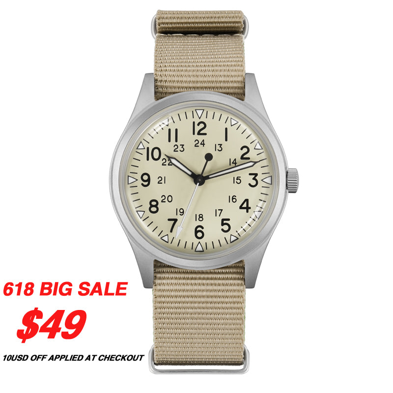 ★618 Big Sale★Militado 36mm High Domed VH31 Field Watch ML07