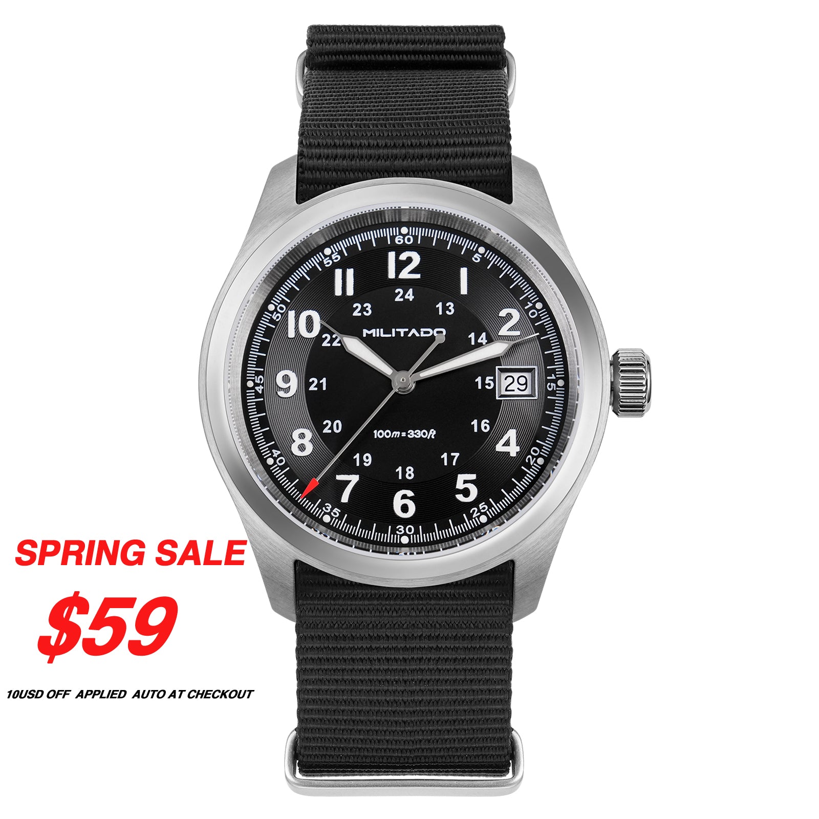 Militado 36 mm Reloj de campo de cuarzo D12 - Agujas tipo lápiz