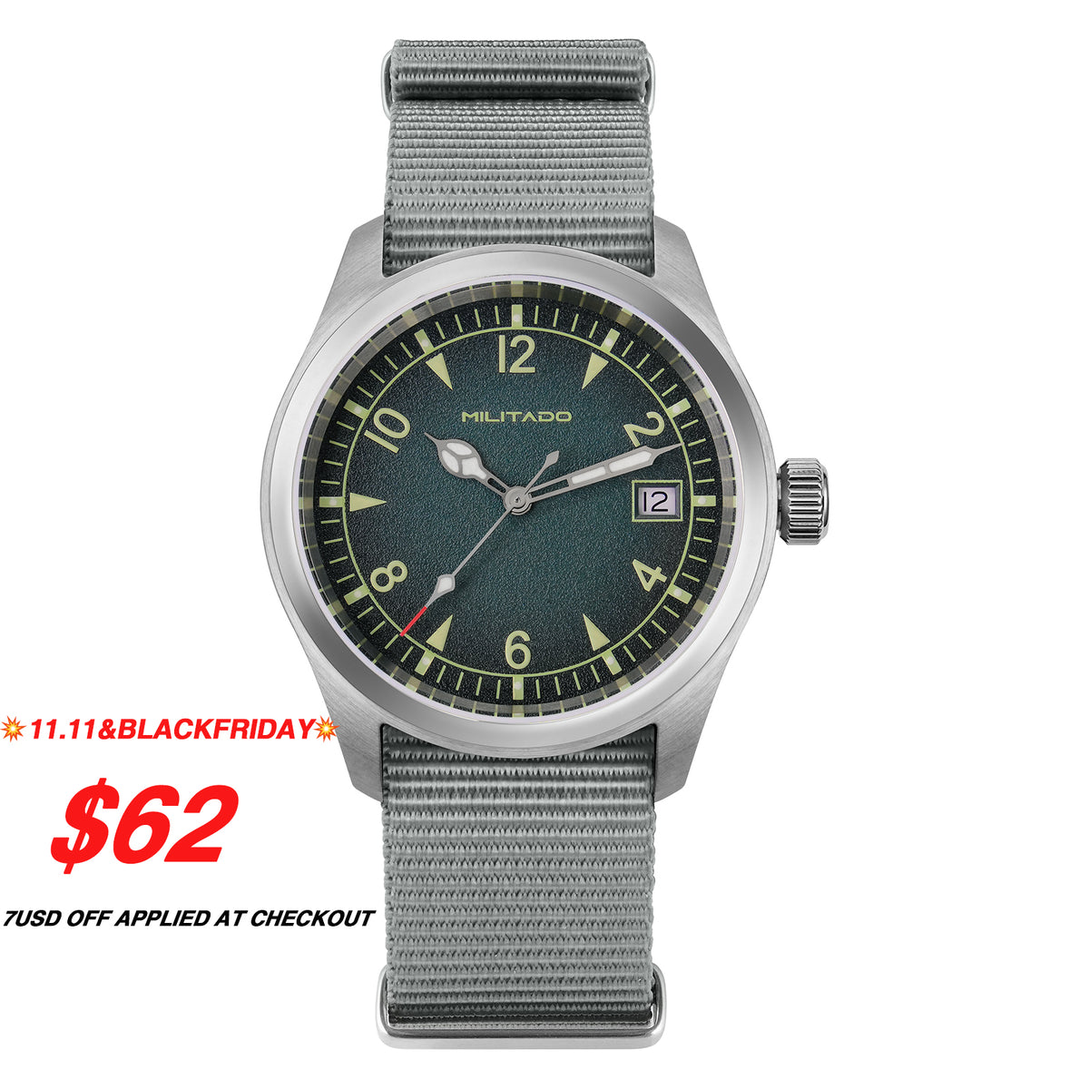💥11.11&BlackFriday💥Militado 38mm Sapphire Crystal Field Watch ML08 Grey Dial