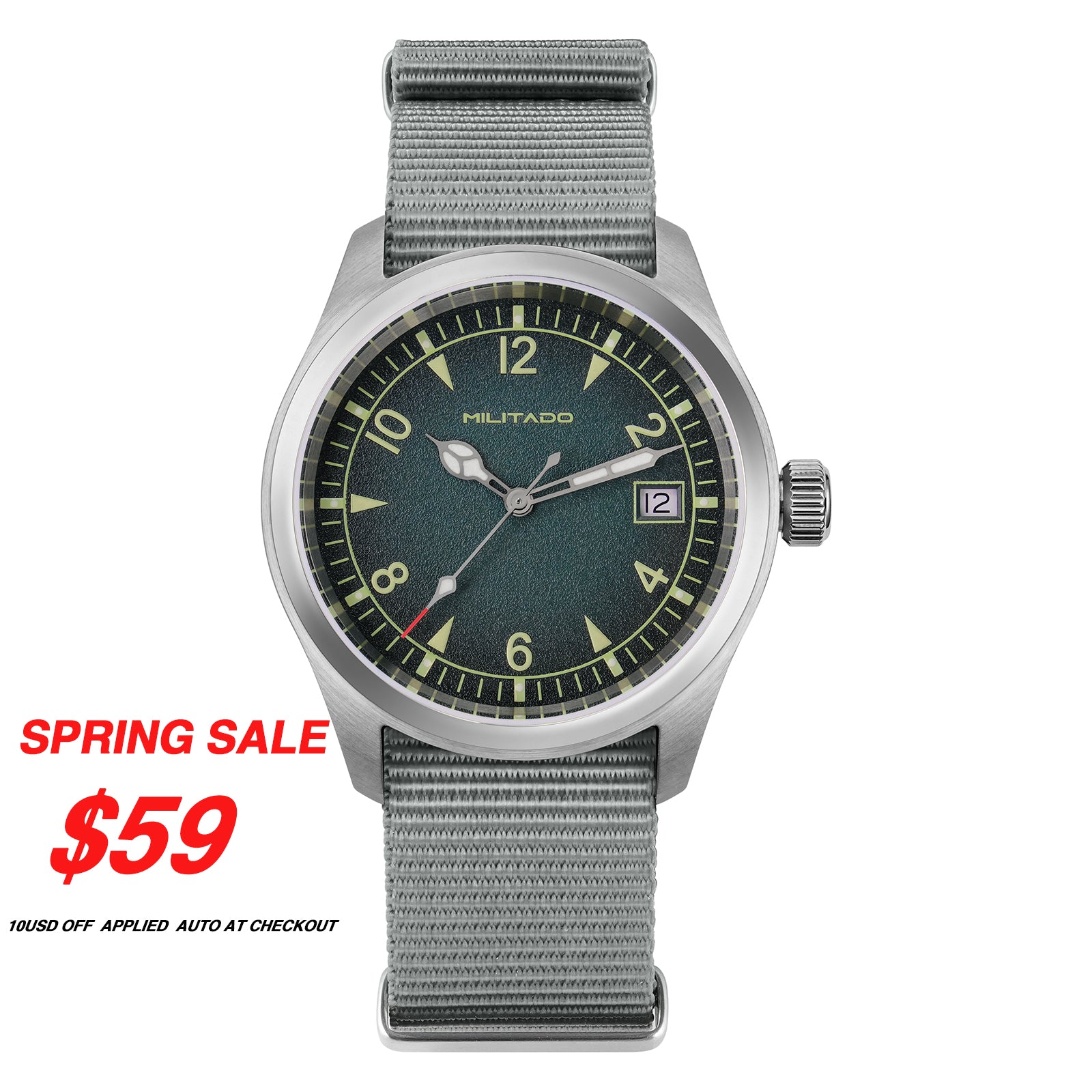 💥Spring Sale💥Militado 38mm Sapphire Crystal Field Watch ML08 Grey Dial