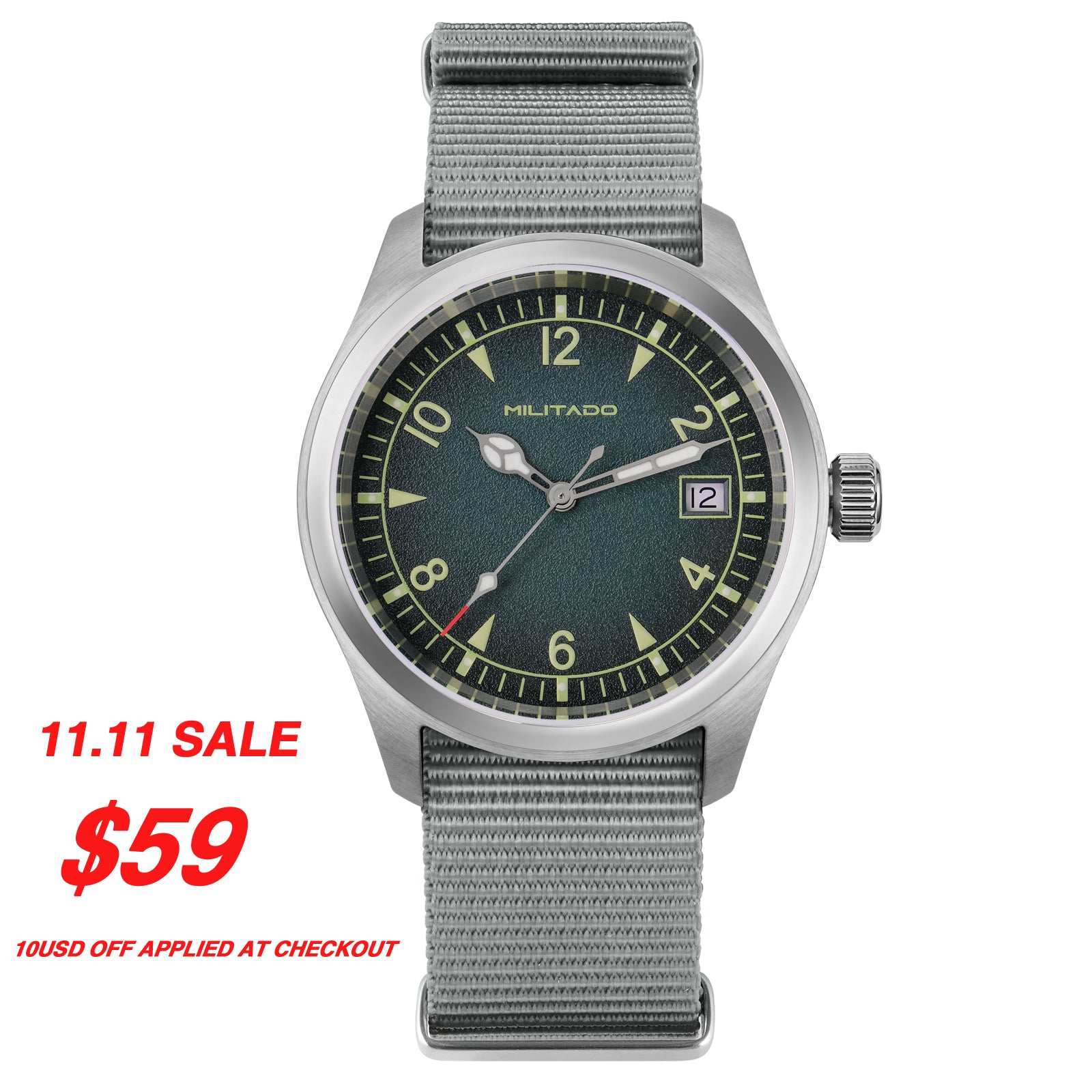 ★11.11 Sale★Militado 38mm Sapphire Crystal Field Watch ML08 Grey Dial