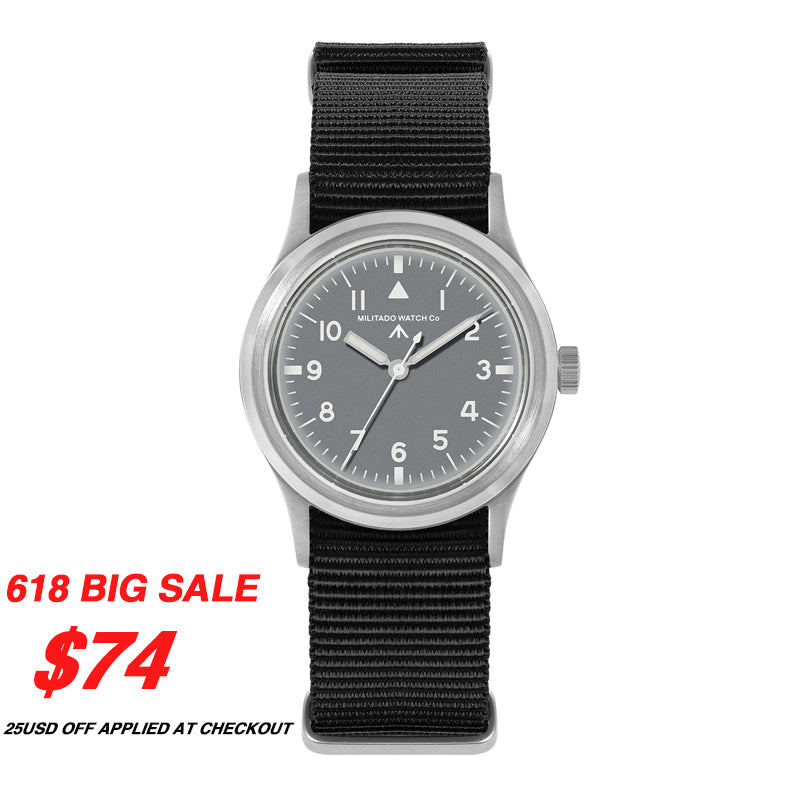 ★618 Big Sale★ Militado 36mm Sapphire Crystal Retro Military Watch VH31/VH65 ML14