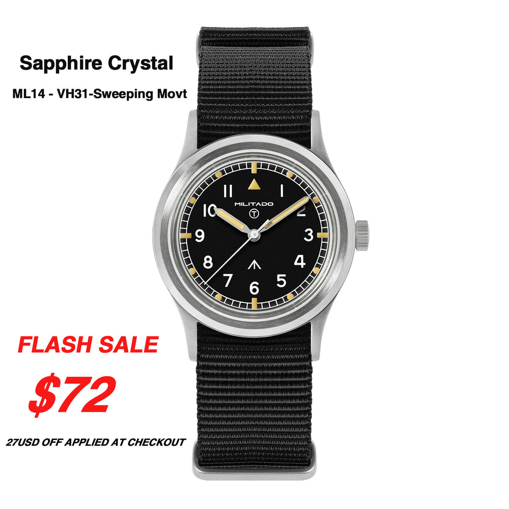 ★New Released★Militado 36mm Field Watch VH31 Sweeping Movt D12 Dial ML