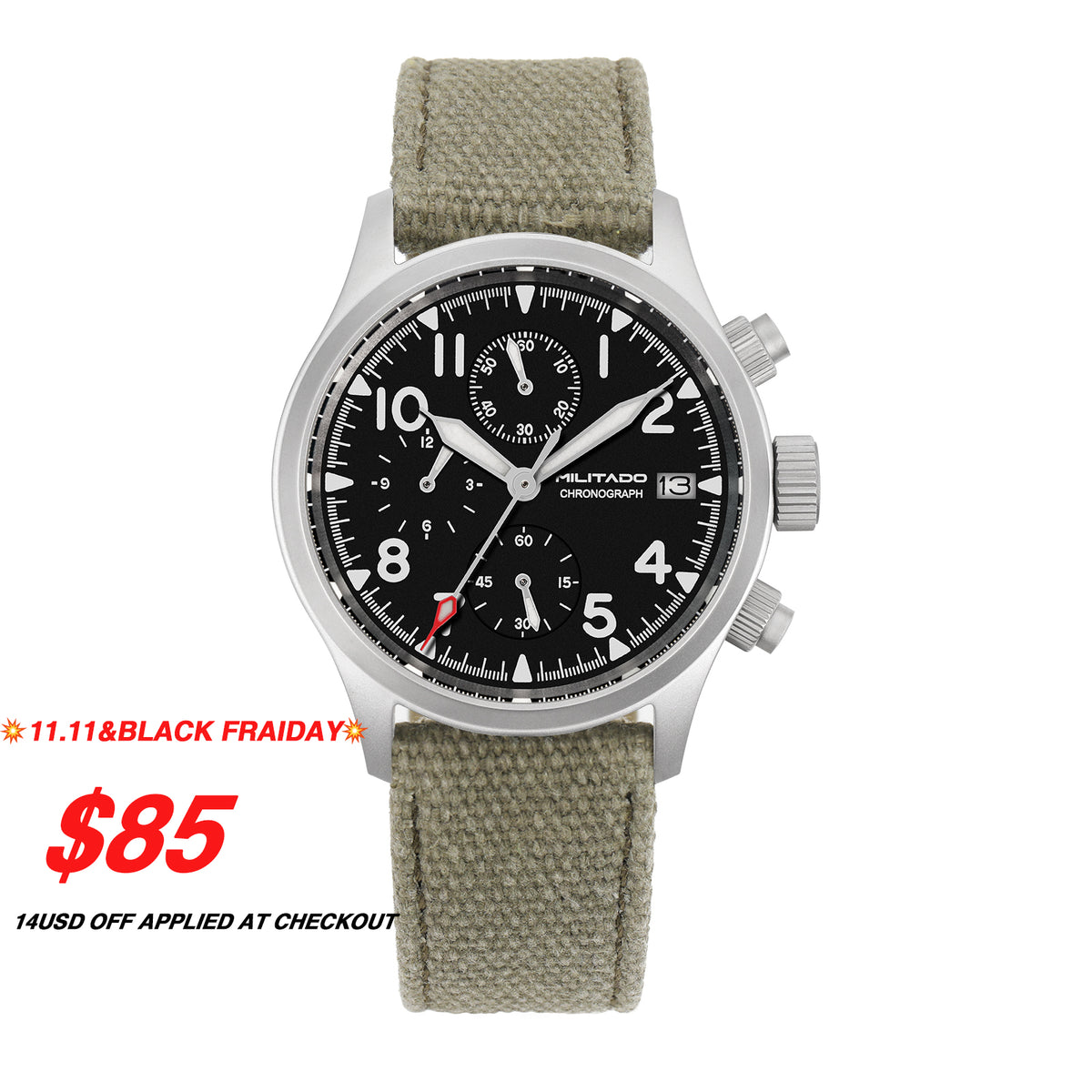 💥11.11&BlackFriday💥Militado 39mm Retro Chronograph Watch Military Watch ML1868