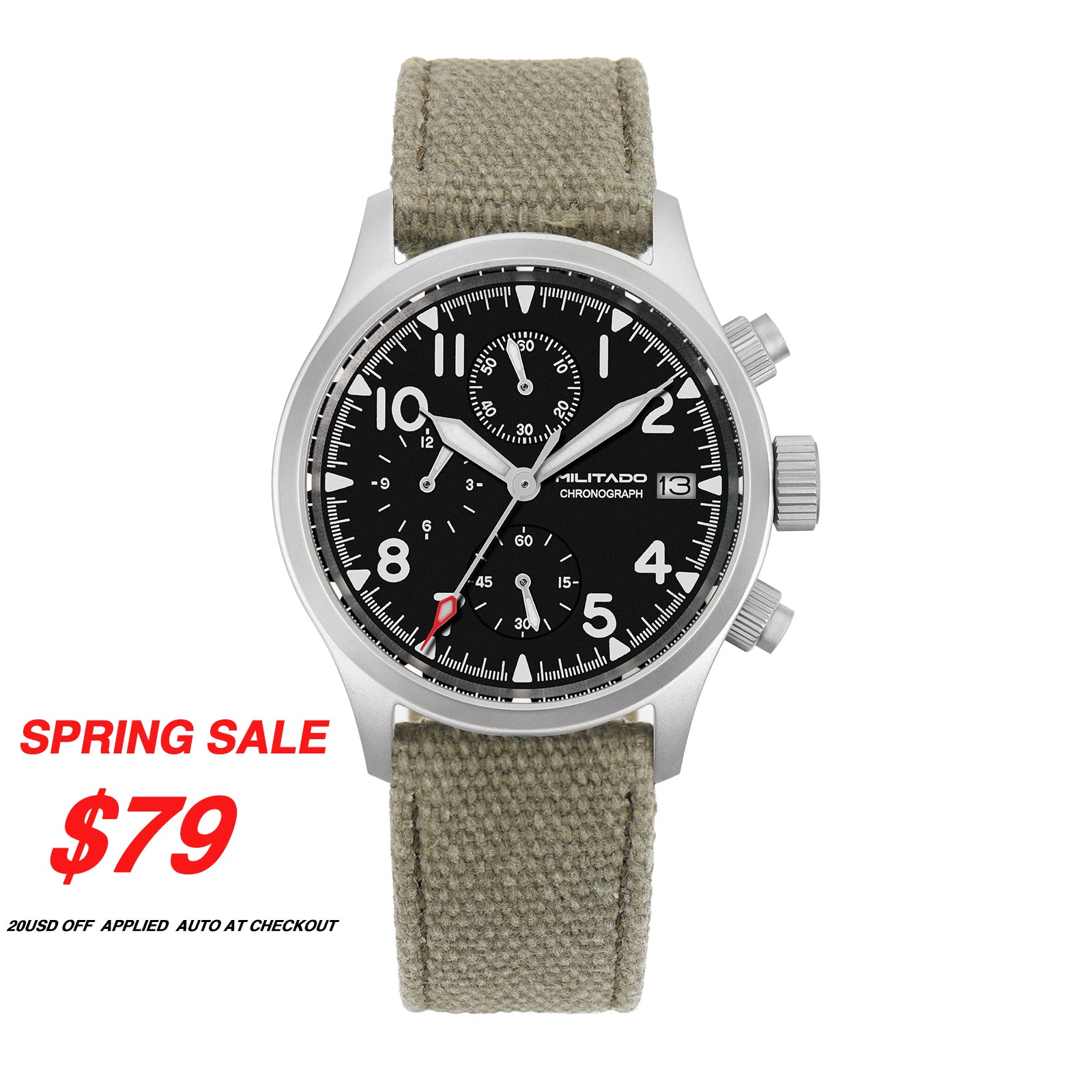 💥Spring Sale💥Militado 39mm Retro Chronograph Watch Military Watch ML1868