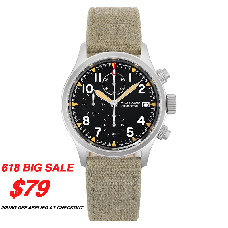 ★618 Big Sale★Militado 39mm Retro VK67 Quartz Chronograph Watch ML1868