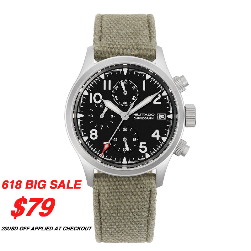 ★618 Big Sale★ Militado 39mm Retro Chronograph Watch Military Watch ML1868