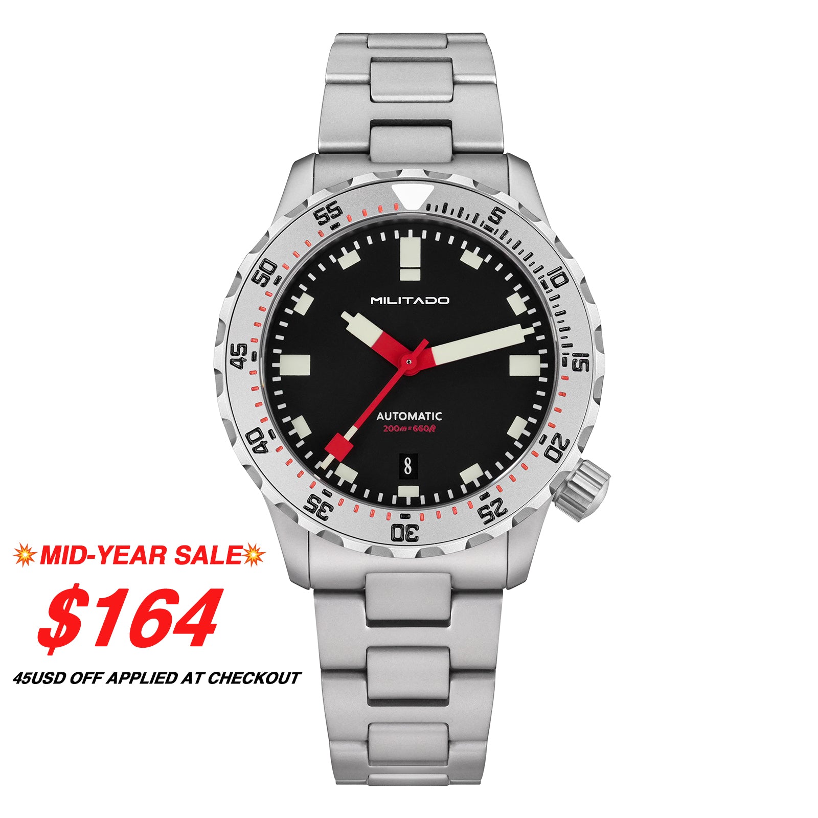 💥Mid-Year Sale💥Militado 39mm Dive Watch PT5000 Automatic Mech Watch ML20
