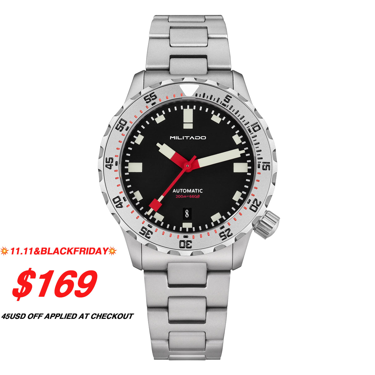 💥11.11&BlackFriday💥 $14 off will be applied at checkout automatically ! Militado 39mm Dive Watch PT5000 Automatic Mech Watch ML20
