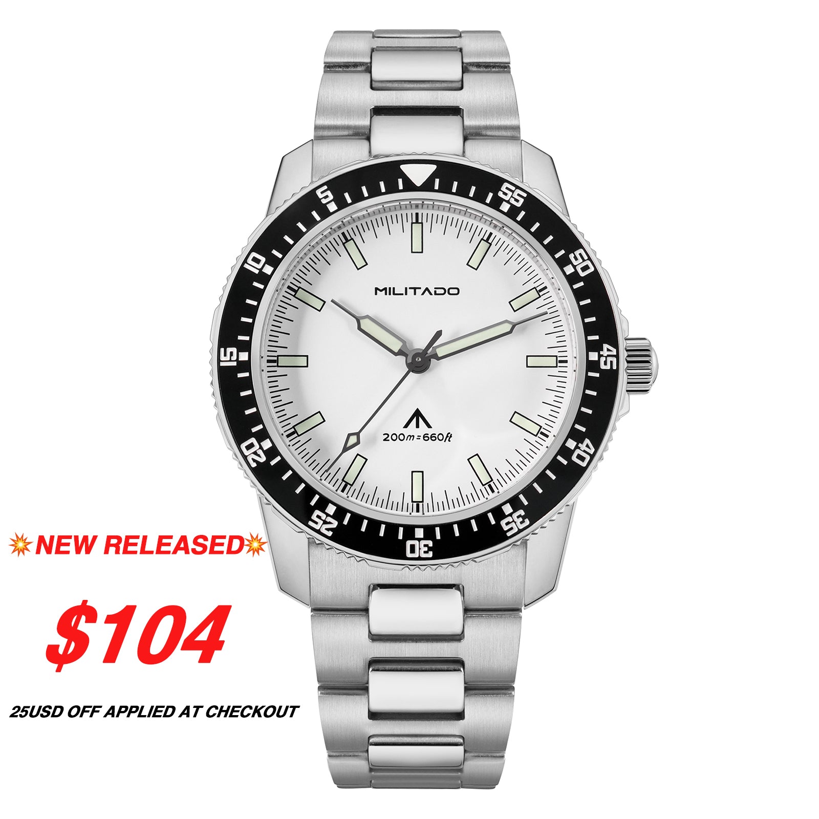 💥New Released💥Militado 39.5mm Men Watch VH31 Sweeping Movt ML25