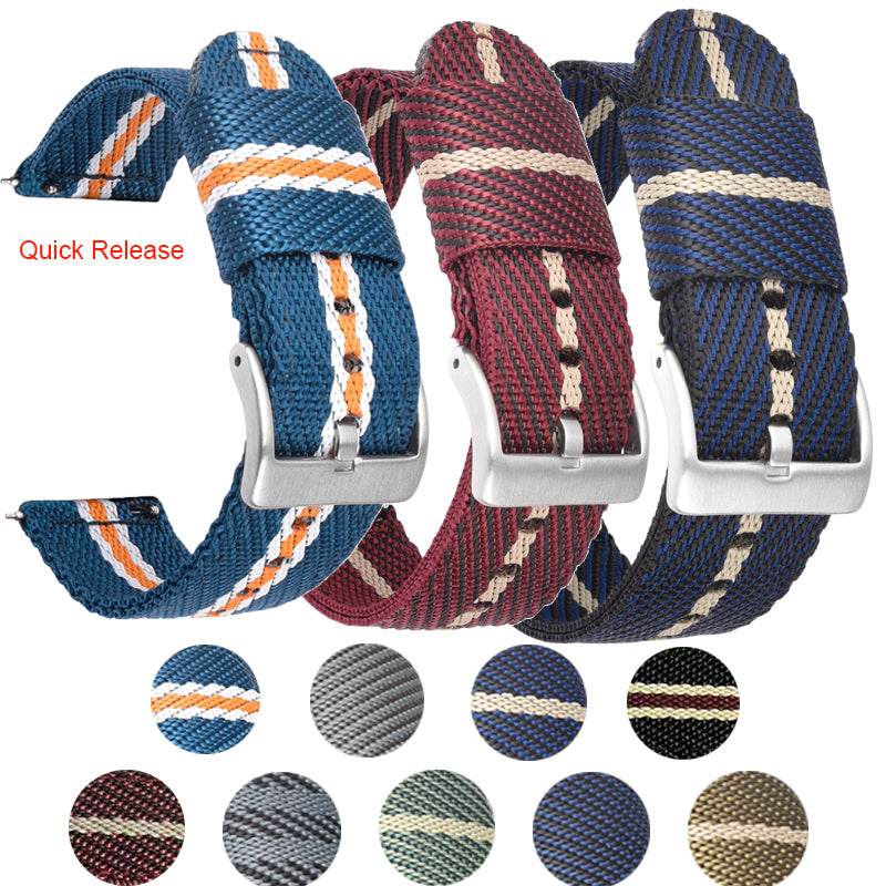 Leather Nylon Canvas Strap Watchband 20mm 22mm