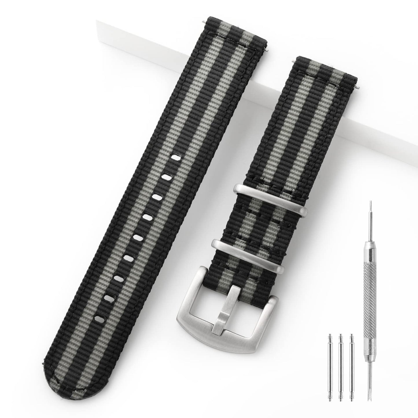 Leather Nylon Canvas Strap Watchband 20mm 22mm