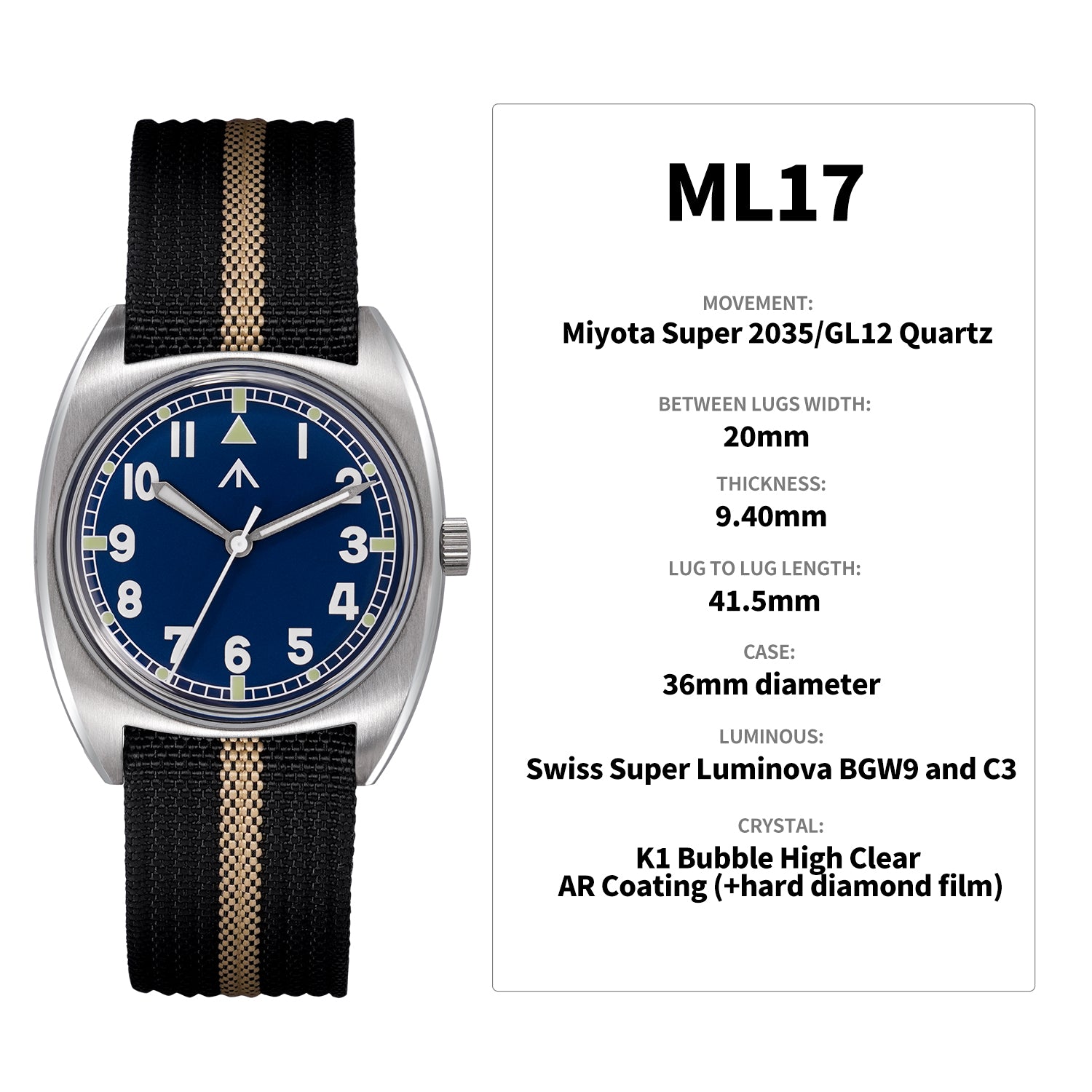 ★New Released★Militado Vintage 36mm Military Watch W10 Remake ML17